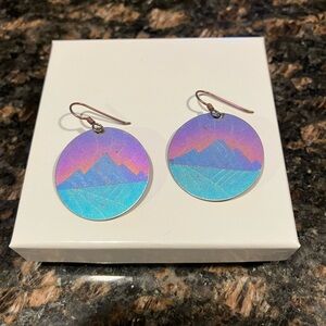 Colorful vintage Holly Yashi Mountain Scene Earrings